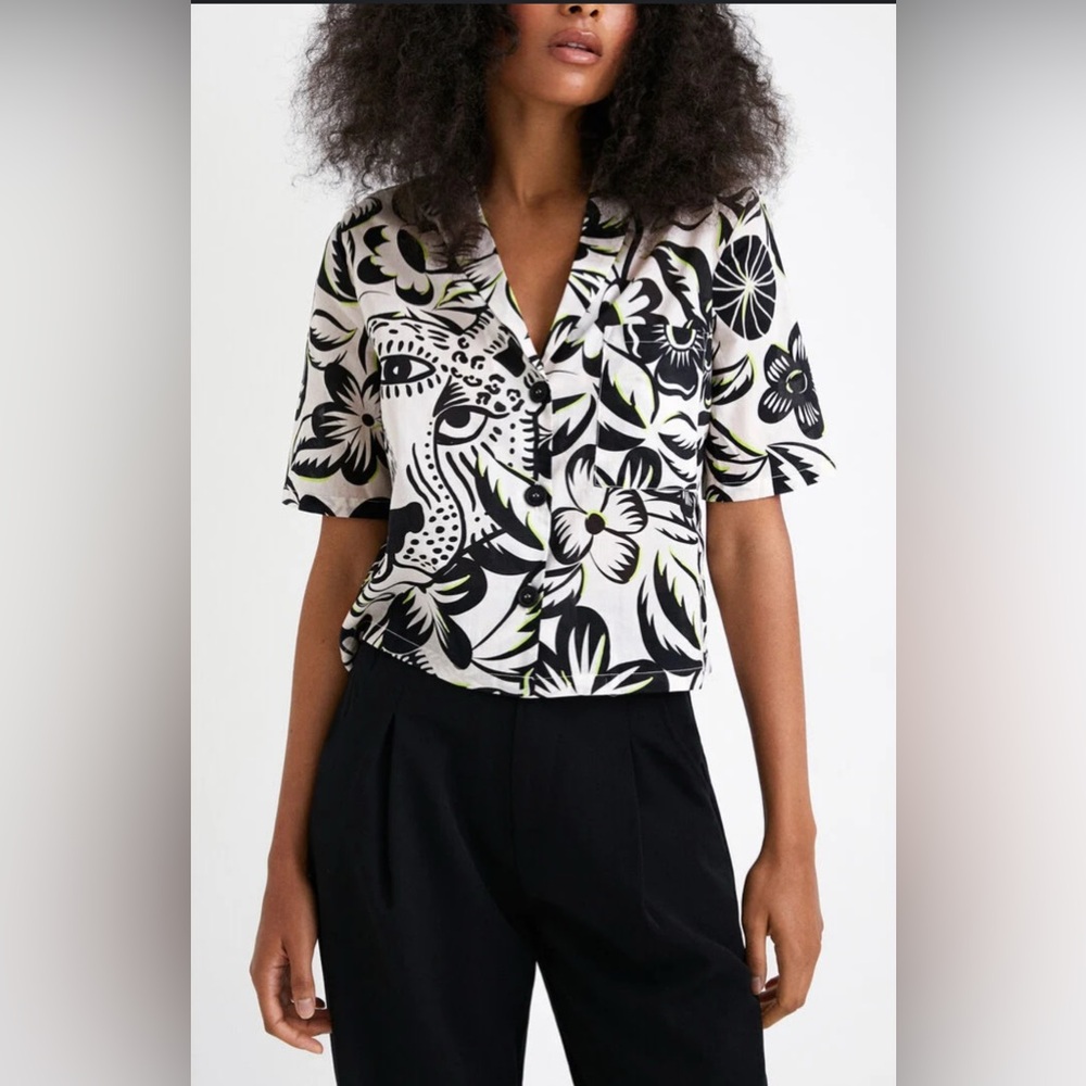 🌾 Desigual Cropped Jungle  Button‎ Down Shirt